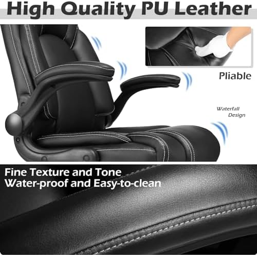 Flip-Up Arms Executive Office Chair, 300lbs, Hydrolysis-Resistant Leather