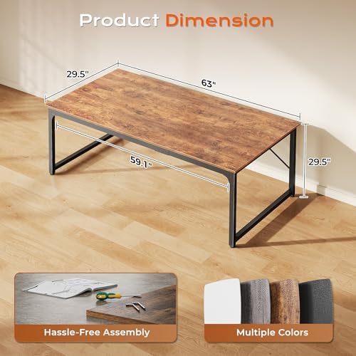 PRAISUN 63 X 29.5 Inch Computer Desk with Deeper Desktop, Gaming Office Writing Work Desk for Home Office, Study, Bedroom, Work from Home, Metal Frame, Rustic Brown