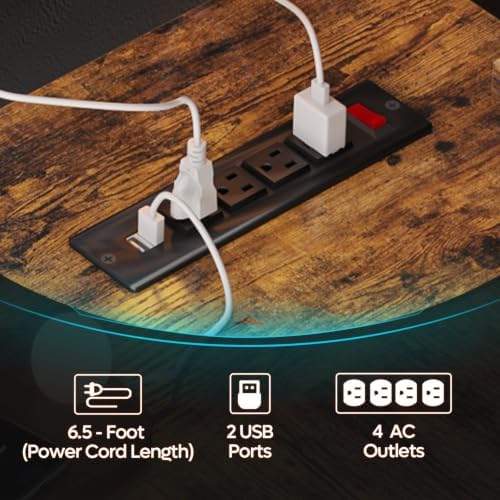 Bestier 42-Inch L-Shaped Gaming Desk with Charging & LED, Rustic Brown