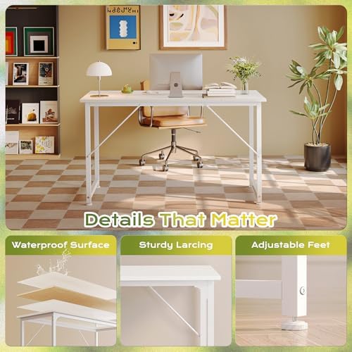 PRAISUN 47 Inch Computer Desk, Office Desk, Spacious Desktop, White