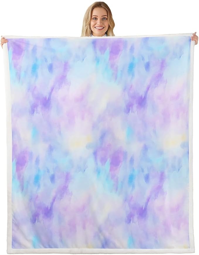 Feelyou Purple Blue Fleece Throw Blanket Baby 30"x40" Kids Tie Dye Watercolor Sherpa Blanket Plush Fuzzy for Bed Couch Chair Living Room, Dreamy Girly Bed Blanket Room Decor