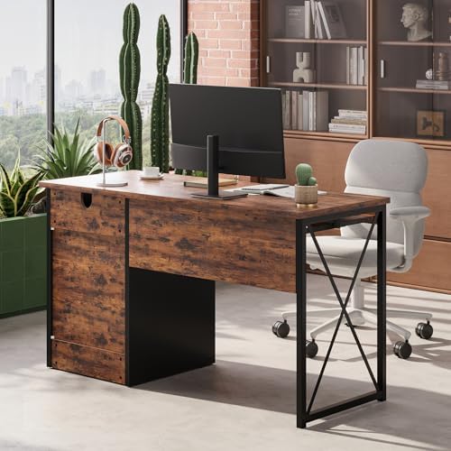 Bestier 47" Computer Desk with Drawers, Home Office Desk with Keyboard Tray, Reversible Industrial Office Desk with Storage Cabinet for Small Space Home Office & Studio, Rustic Brown | Storage Drawer, File Drawer Letter/Legal, Keyboard Tray, Cable Mana...