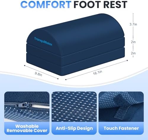 TranquilRelax Foot Rest Under Desk, 3-Height Adjustable Foot Stool, Blue