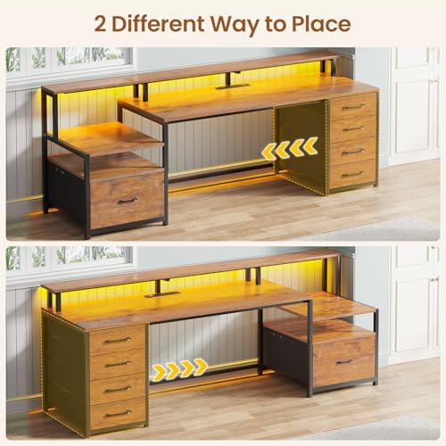 SEDETA 66'' Computer Desk with 5 Drawer, Power Outlet for Home Office