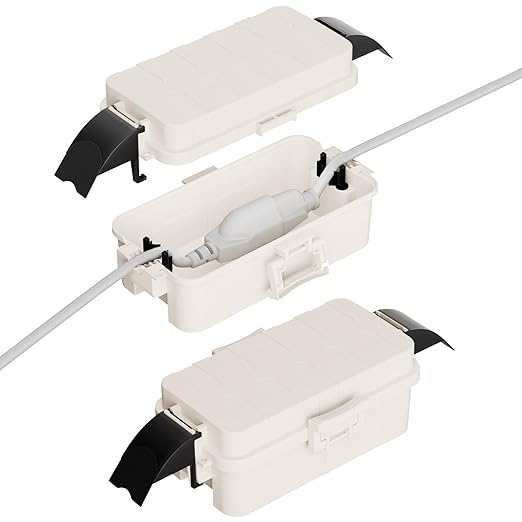 Flemoon [2 Pack] IP55 Small Outdoor Electrical Box Waterproof (Inner 5.9 x 3.2 x 1.8inch), Extension Cord Cover with Detachable Awning Covers for Plug, Outlet, Holiday Lights, White