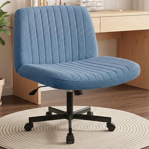 Orange Factory Criss Cross Chair, Wide Fabric Vanity Desk Seat, Blue Wheel