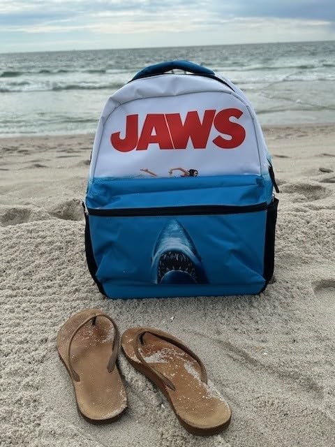 JAWS Movie Poster Backpack, 16 x 12 x 5 Inches, Shark School Bag with Laptop Pocket, 50th Anniversary Edition
