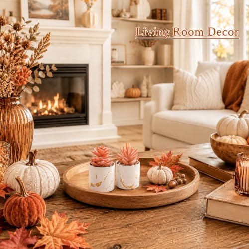 Der Rose 2 Pack Fall Fake Plants in Gold Accent Pots for Autumn Decor