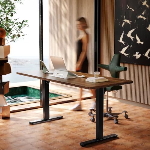 HUANUO 63x28 Inch Electric Standing Desk, Height Adjustable, Black Walnut