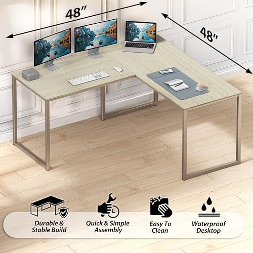 SHW Mission 48 x 48 L-Shape Home Office Computer Desk, Maple