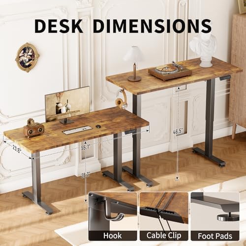Veken 55 Inch Large Electric Standing Desk, Gaming Table, Brown