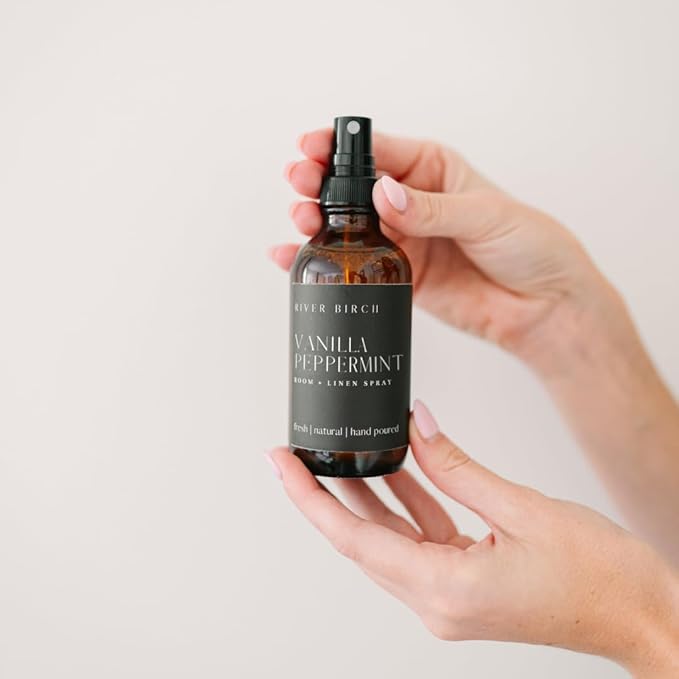 River Birch Vanilla Peppermint Scented Linen and Room Spray | Home Fragrance | 4 oz Glass Amber Bottle | Luxury Signature Scent | Handmade in Texas