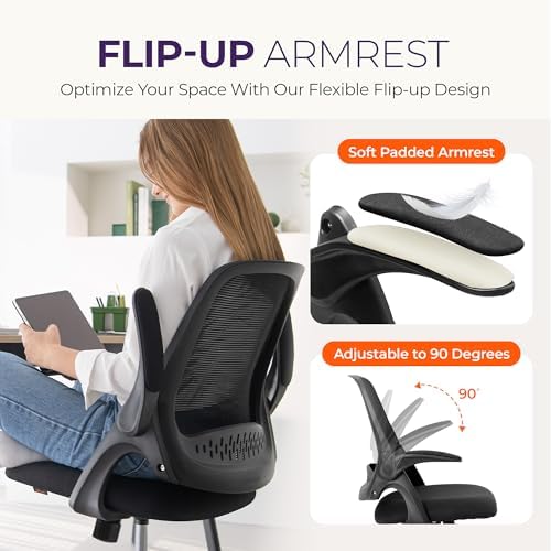 NEO CHAIR Office Desk Chair, Ergonomic Mesh with Flip-Up Arms, All Black