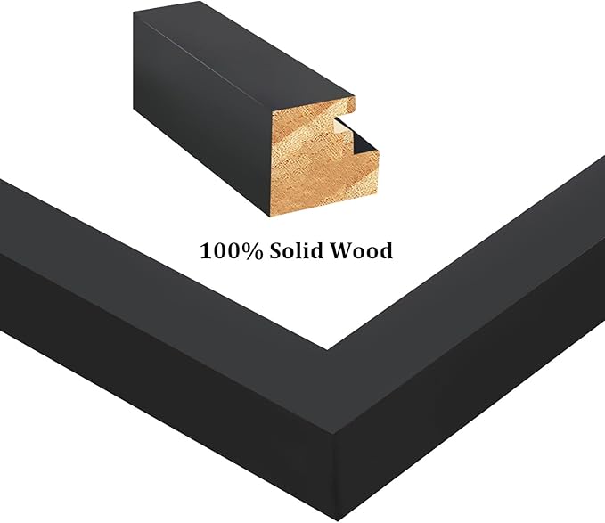 Egofine 8x12 Picture Frames Set of 4, Made of Solid Wood Covered by Plexiglass 5x7 and 6x8 with Mat or 8x12 without Mat, for Table Top Display and Wall Mounting Photo Frame Black