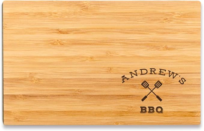 Andaz Press Personalized Laser Engraved Small Bamboo Wood Cutting Board, 9.5 x 6-inch, Custom Name's BBQ Small Right Corner Bachelor Groom Father's Day Gift Ideas