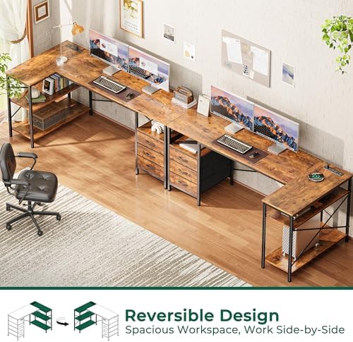 Huuger L Shaped Office Desk with Power Outlets & 3 Drawers