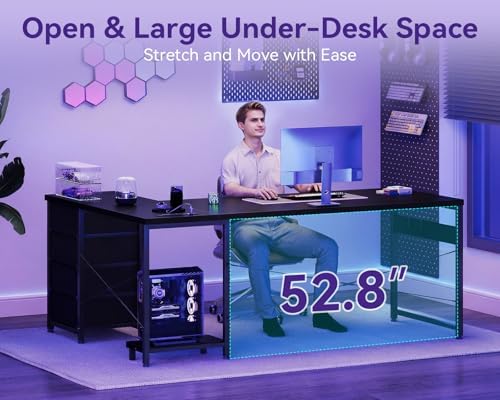 AODK 67" L Shaped Gaming Desk with 4 Drawers and Power Outlets, Black