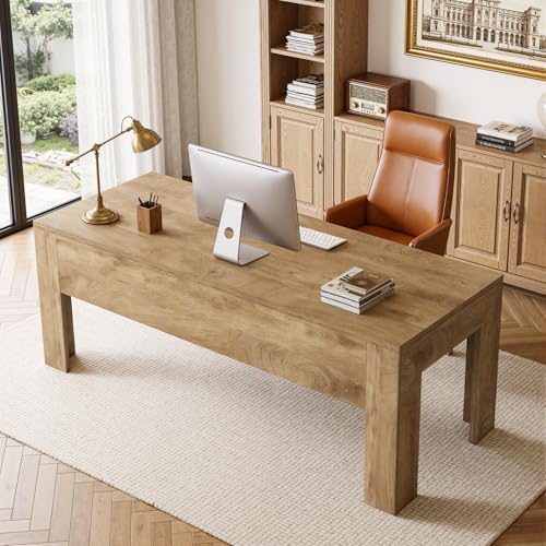 Tribesigns 63" Modern Home Office Desk, Wooden Computer Desk, Light Brown
