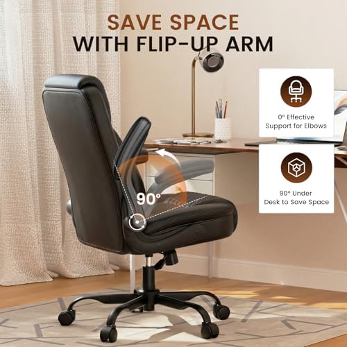 GTPLAYER PU Leather Office Chair, Home Desk Chair with Flip-up Arms, Black