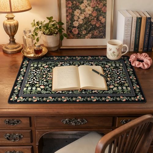 iCasso Aesthetic Mouse Pad,23.6x13.7in Desk Pad, Black Flower