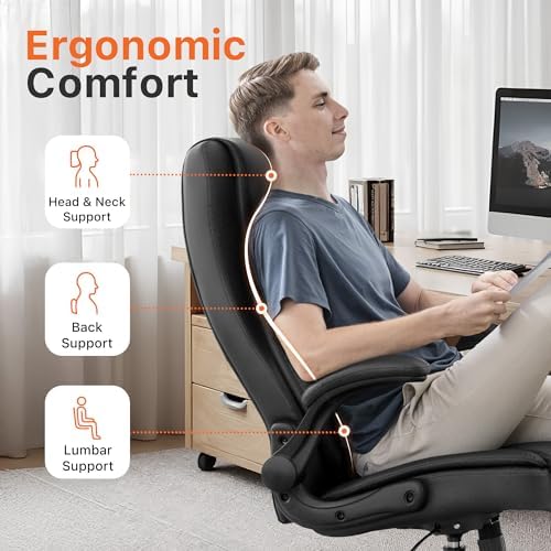 NEO CHAIR Office Desk Chair, High Back PU Leather with Flip-up Arms, Black