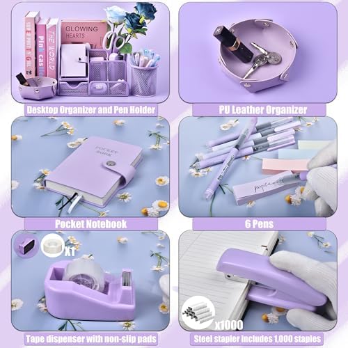 LXEVIHK Purple Desk Accessories 23-Piece Office Supplies Gift Set for Women