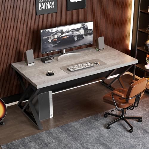 LVB Grey Modern Computer Office Desk Metal & Wood Writing Desks 47 Inch