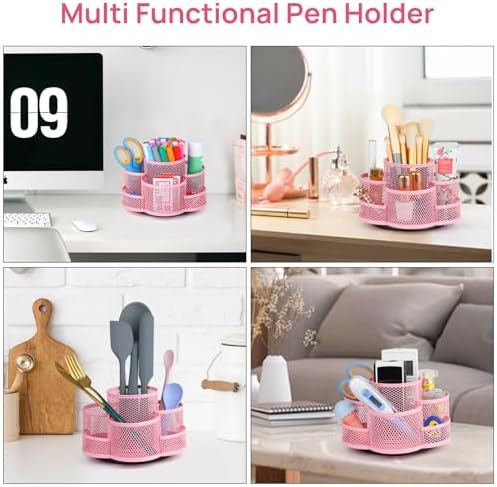 Topwey Pink Rotating Pencil Holder for Desk Office