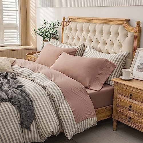 PURE ERA Jersey Knit 3pcs Bed Sheet Set 100% T-Shirt Cotton Super Soft Comfy Breathable Fits Mattress Up to 20" Extra Deep Pocket (Solid Petal Pink, Twin XL)
