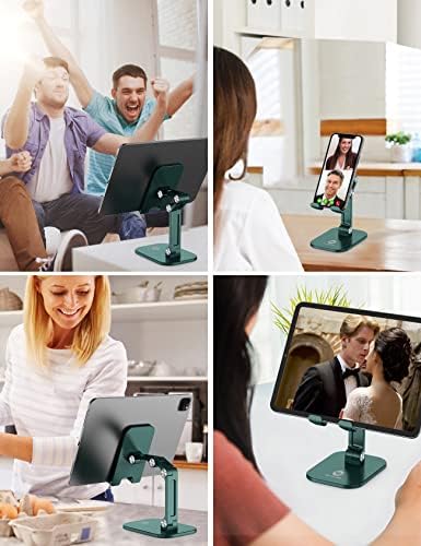 OCYCLONE Phone Stand, Adjustable Height and Angle Foldable Cell Phone Stand Holder for Desk, Taller iPhone Stand Compatible with 4.7"-13" Smartphones iPad Tablet, Green