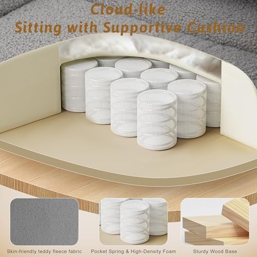 Wider Seat Office Chair with Flip Armrests for Criss Cross Legged&Cats, Big and Tall Executive Ergonomic Reclining Chair with Footrest&Lumbar Pillow, Teddy Fleece Desk Chair,Grey Vanity Chair