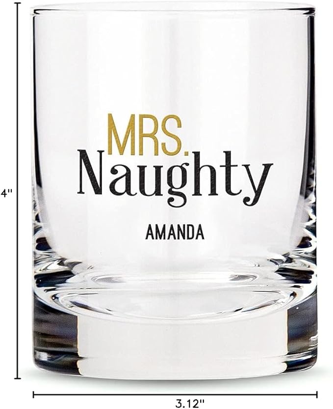 WEDDINGSTAR Personalized Whiskey Glass 11oz - Mrs. Naughty Print