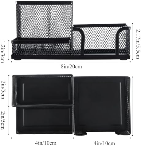 M&G Mesh Pen Holder Desk Organizers Pencil Holder for Desk Black, 3 Compartments Metal Office Supply Organizer with Sticky Notes Holder for School Home Office