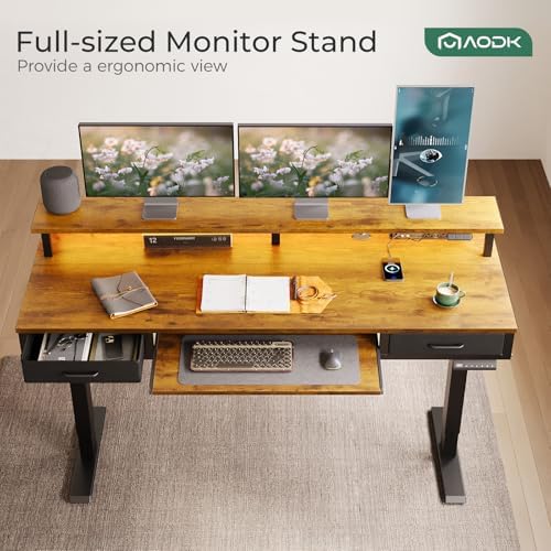 AODK 63 Inch Standing Desk with Drawers & Keyboard Tray, Rustic Brown