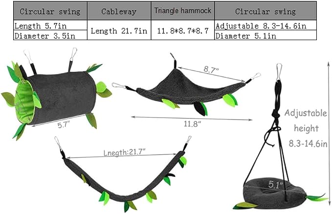 Hamiledyi 5PCS Hamster Hammock Small Animals Hanging Warm Bed House Rat Cage Nest Accessories Toy Hanging Tunnel Soft Bed Rope and Swing for Sugar Glider Squirrel Hamster Playing Sleeping
