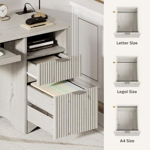 Bestier 55 Inch Computer Desk with Keyboard Tray, File Drawer, White