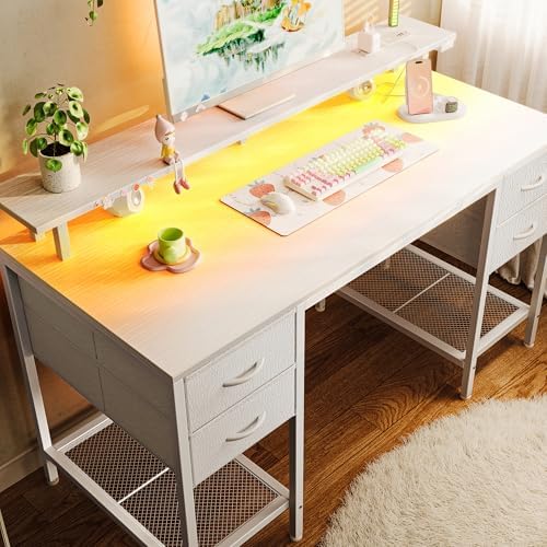 Huuger 47 inch Computer Desk with Power Outlets & 4 Drawers