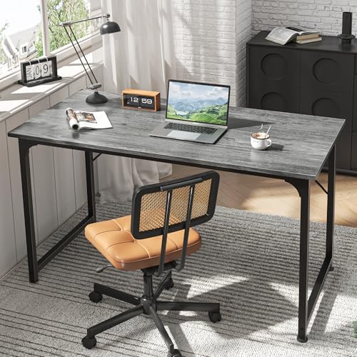 Huuger Computer Desk, 48 Inch Office Desk, Gaming Desk with Storage, Writing Desk Work Desk for Home Office, Study, Modern Simple Desk, Large Legroom, Metal Frame, Grey