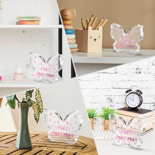 Pink Christian Gifts for Women, Religious Plaques Christian Woman Decor Gifts, Modern Home Office Room Bathroom Bedroom, Pray On It Over It Valentines Day Decor for Teacher Boss Friend (Butterfly)