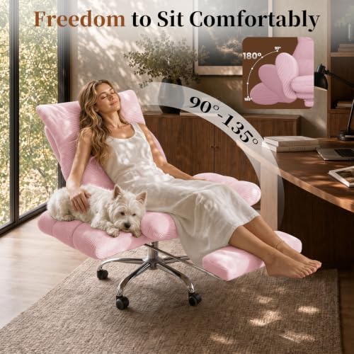HOMRELEXA Cross Legged Office Chair, Cloud Desk Chair with Flip-Up Arm Rests, Foot Rest, Wide Seat, Comfy Executive Ergonomic Computer Gaming Chair, Pink