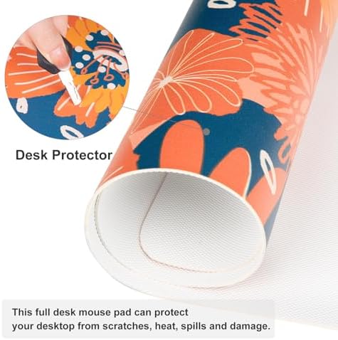 QiyI PU Leather Large Mouse Pad, Office Decor, 31.5" x 11.8", Orange Flower