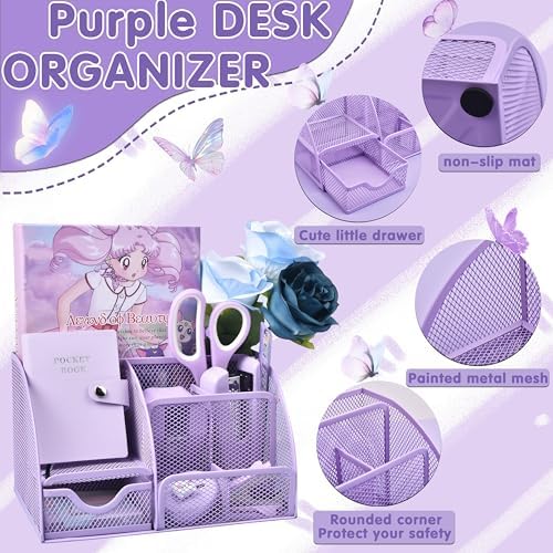 LXEVIHK Purple Desk Accessories 23-Piece Office Supplies Gift Set for Women