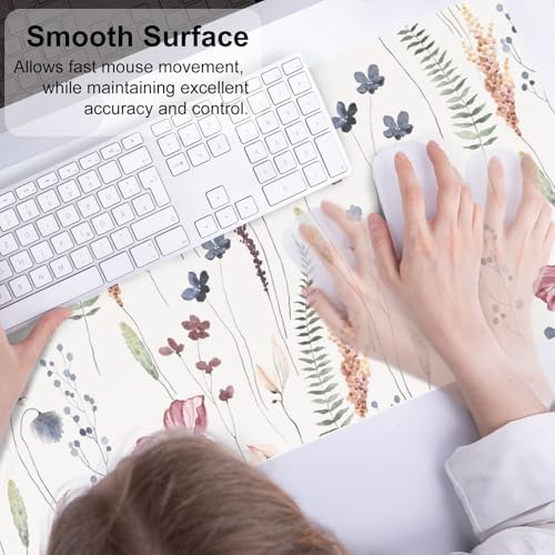 QiyI PU Leather Large Mouse Pad, Office Decor, 31.5" x 11.8", Wildflowers
