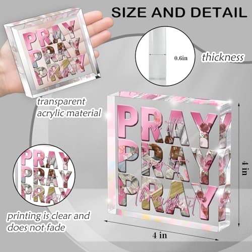 Religious Gifts for Women, Pink Inspirational Decor Pray Over It Bible Verse Art Christian Gifts, 4x 4 Inches Office Desk Accessories Decor Sign