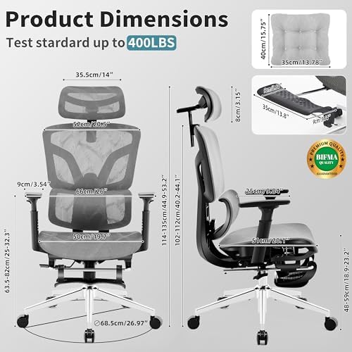 Ergonomic Office Chair with Footrest 4-Level Adjustable Lumbar Suppor