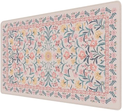 iCasso Aesthetic Mouse Pad for Office Decor,23.6x13.7in,Pink Floral