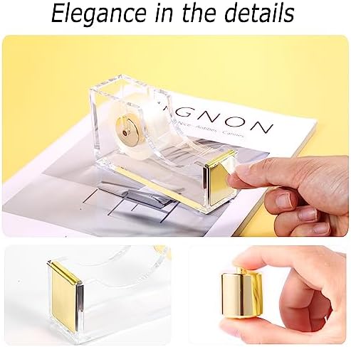 Famassi Gold Desk Accessories，Office Supplies Set Acrylic Stapler Set Staple Remover, Tape/Pen Holder, 2 Ballpoint Pen, Scissor, Binder/Paper Clips and 1000pcs Staples.