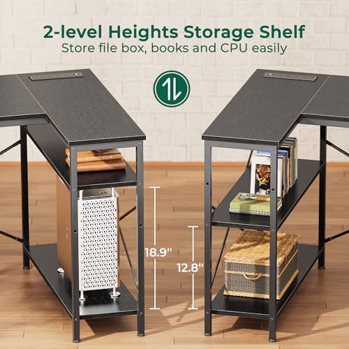 Huuger L Shaped Office Desk with Power Outlets & 3 Drawers