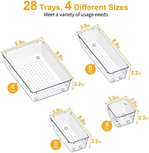 SMARTAKE 28 Piece Drawer Organizers with Non-Slip Silicone Pads, 4-Size