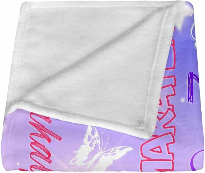 Custom Christmas Blanket for Kids, Personalized Throws Blankets Birthday Butterfly Rainbow Pattern Customized Gifts for Teen Girls Boys, Name Blanket for Baby Grandkids